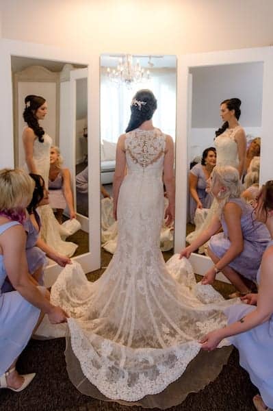 Bride in triple mirror - bride - getting ready - Mountain House Estate- Wine Country weddings