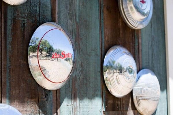 Mountain House Estate – California wine country weddings – Mendocino country wedding venue – Oak Tree Terrace hub cap decor